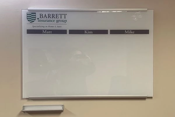 Barrett Insurance Glass Dry Erase Board